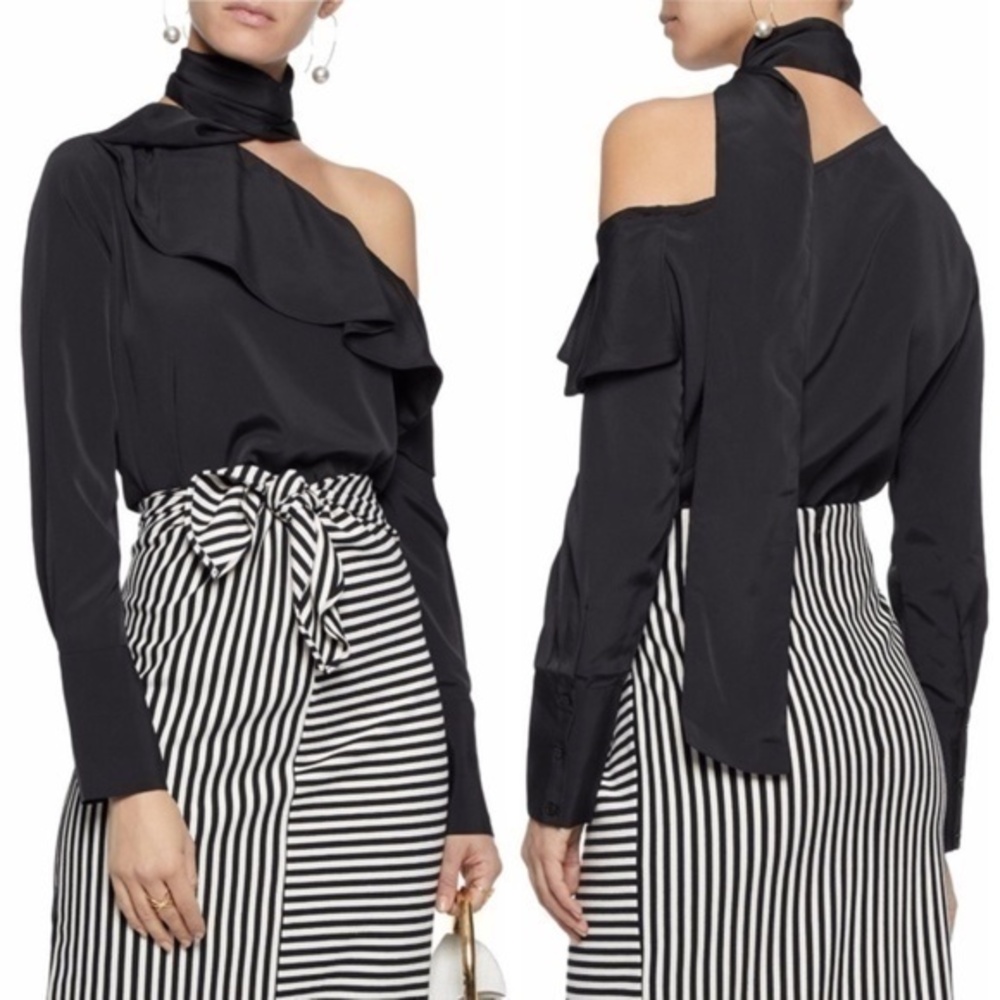 NWT Walter Baker Black Ruffle Forest Choker Blouse sz S